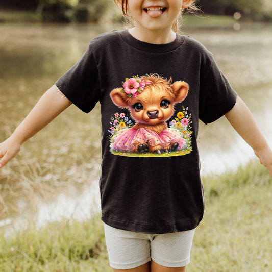 Children's Shirt -Girls Cute Cow on swing     13-19