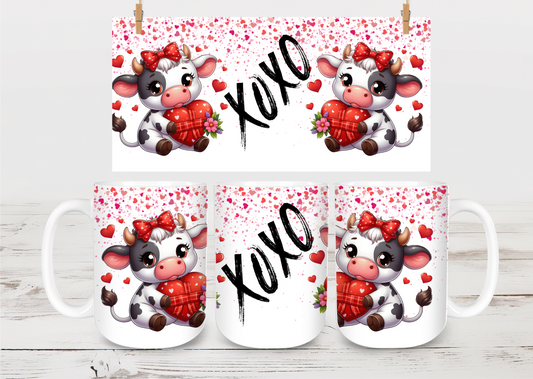 15oz ceramic coffee mug- Valentines Cow with heart