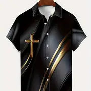 Men's Button Up Shirt - Gold Cross  2-1