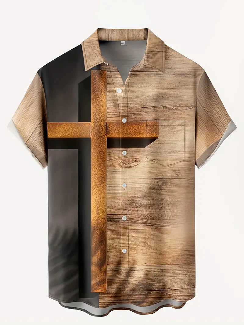 Men's Button Up Shirt - Brown Cross  2-2