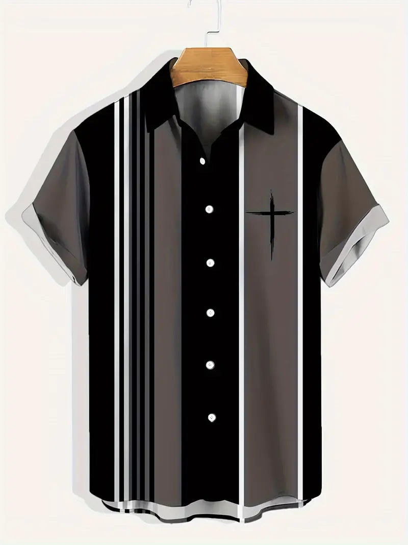 Men's Button Up Shirt - Black/Gray Cross  2-3