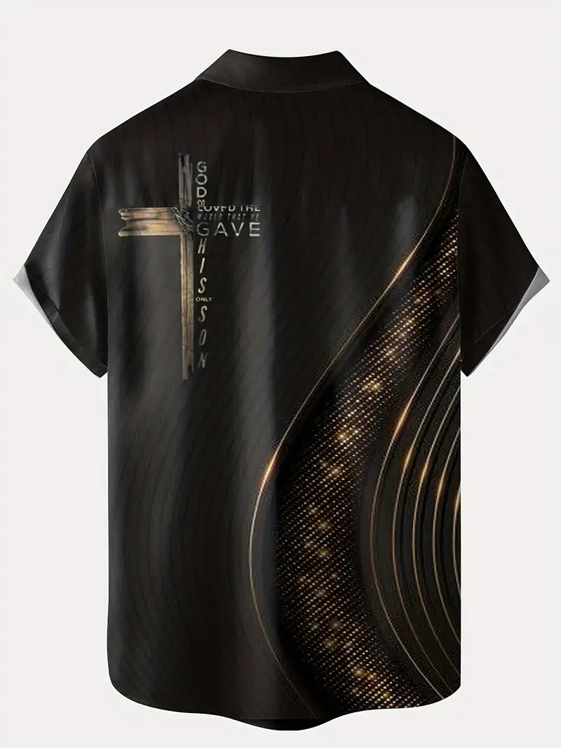 Men's Button Up Shirt -God So Loved the World, Gold Cross   2-5