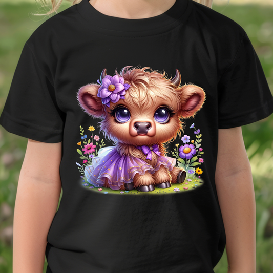 Children's Shirt -Girls Cute Cow on swing     13-20