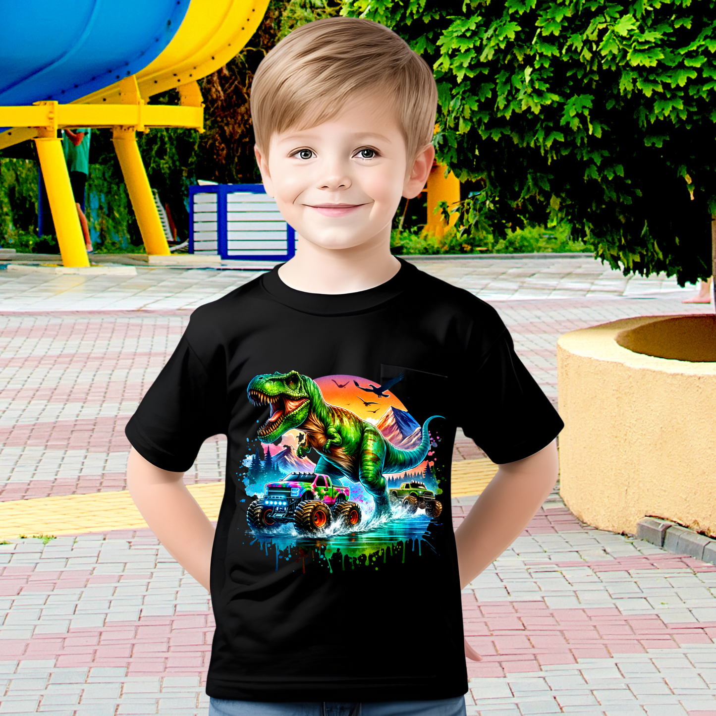 Children's Shirt-  Dino Monster Truck  T Shirt Boys            11-14