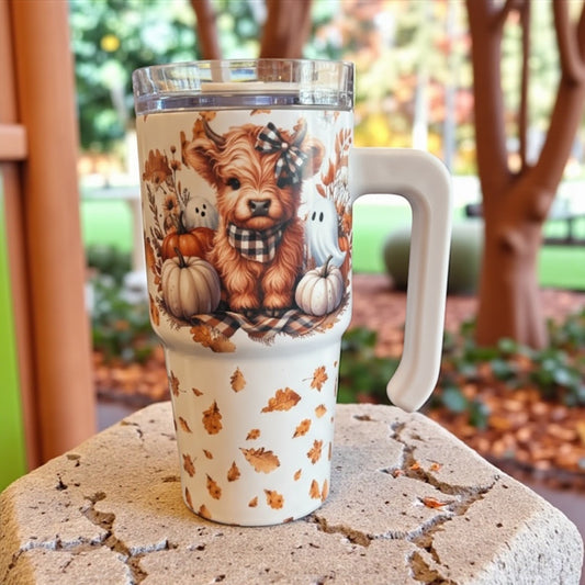 20oz Insulated Cup with Handle – Cute Fall Cow Coffee & Tea Tumbler