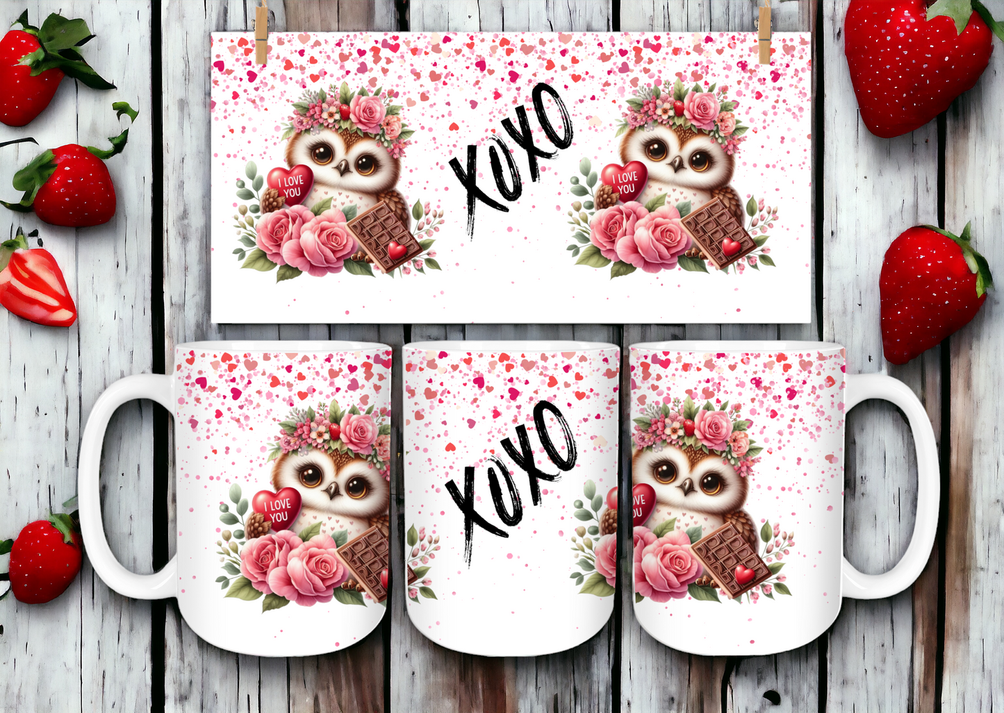 15oz ceramic coffee mug- Valentines Owl