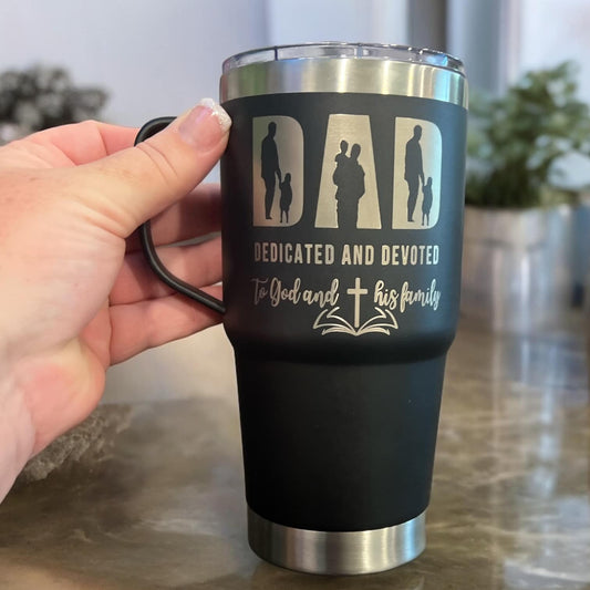 20oz Engraved Travel Tumbler with Handle - Dad