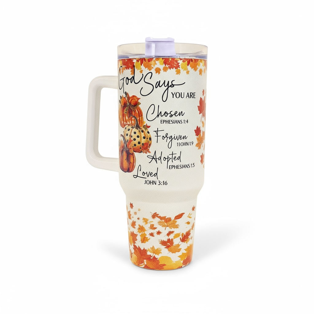 40oz "God Says You Are" Autumn Christian Tumbler – Stainless Steel Insulated Holographic Sparkle