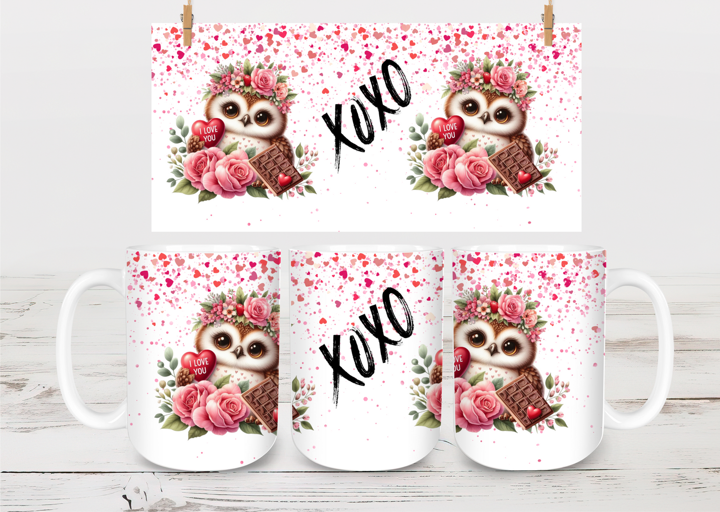 15oz ceramic coffee mug- Valentines Owl