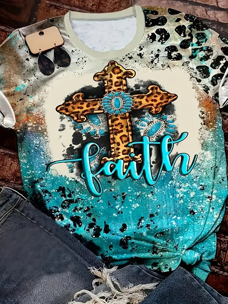 Women's Shirt -Cross, Faith Turquoise   5-12