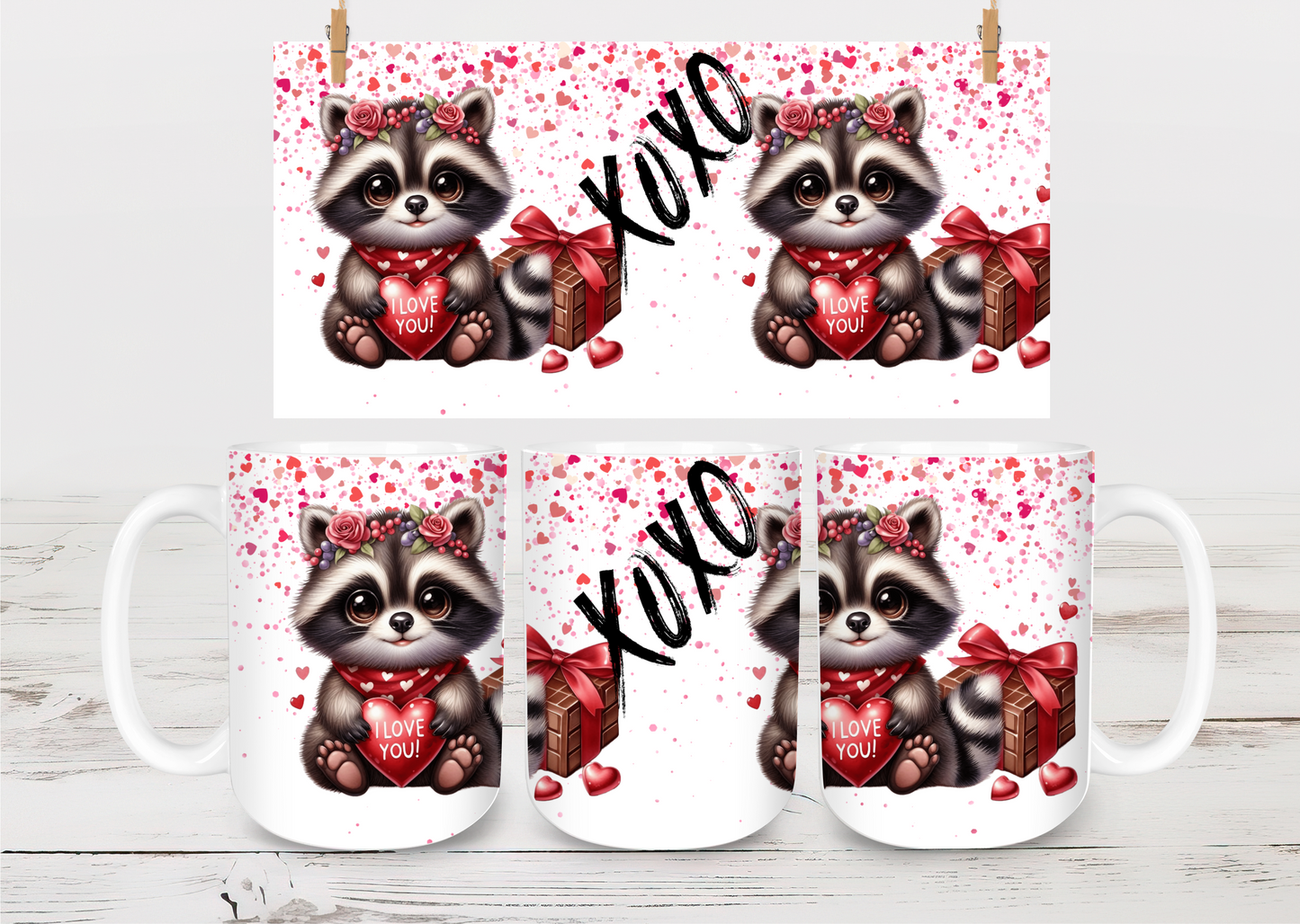 15oz ceramic coffee mug- Valentines Racoon
