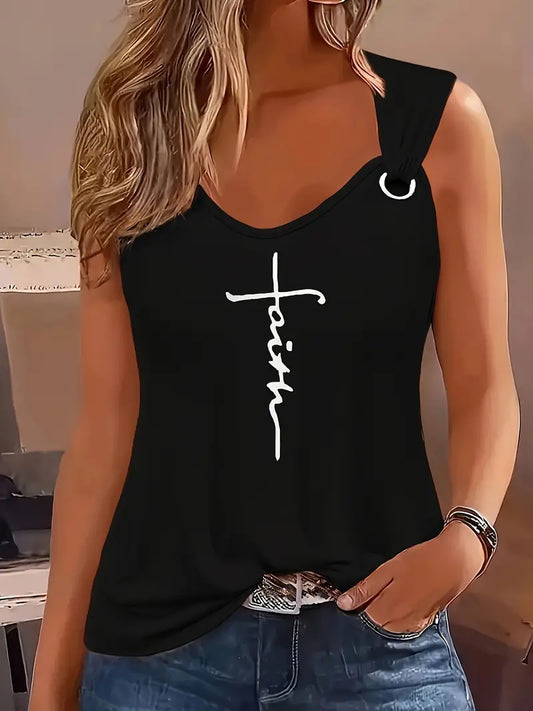 Women's T-Shirt -Black Faith Shoulder Ring   6-8