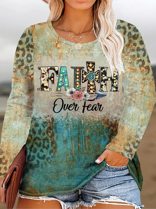 Women's Long Sleeve-Faith over Fear   8-1