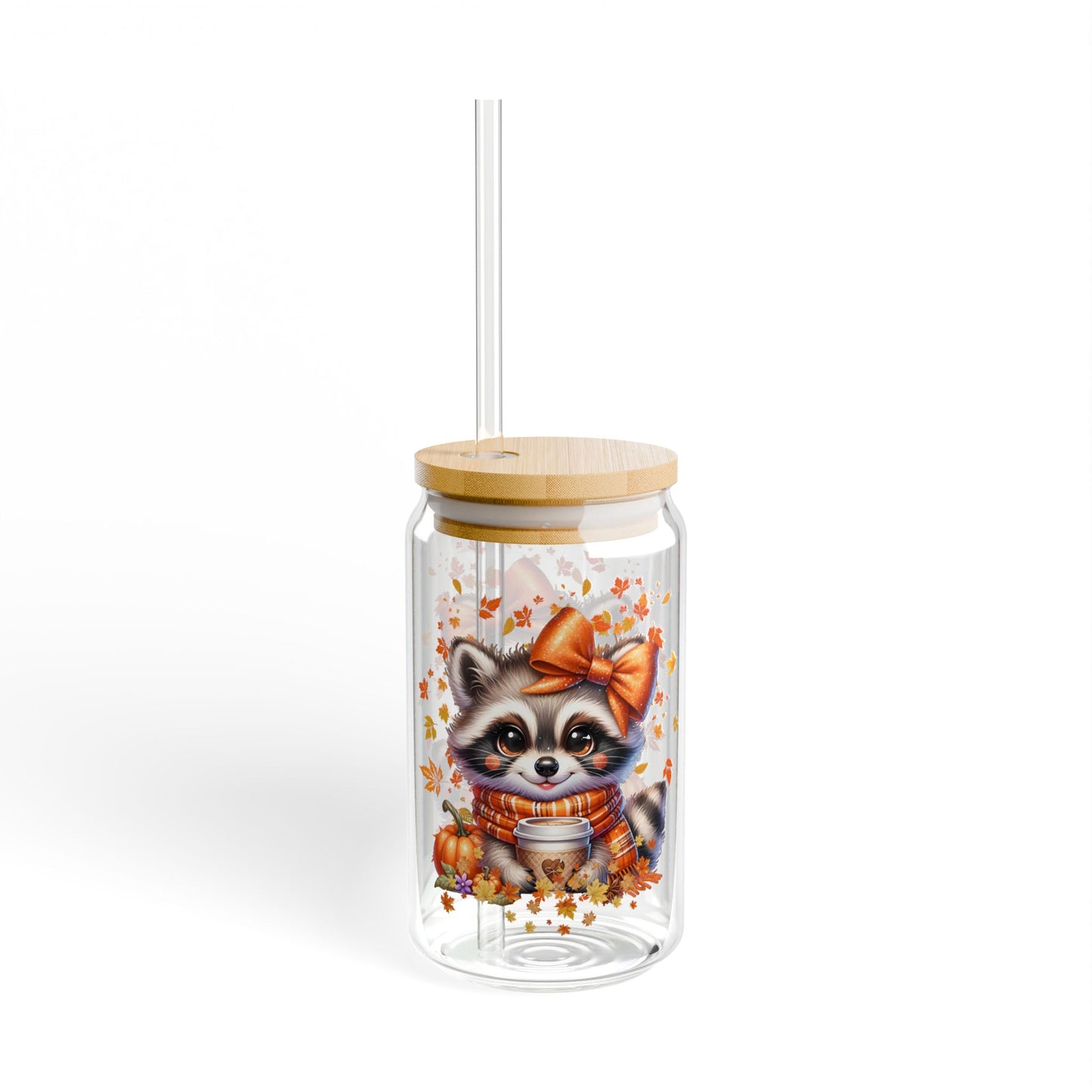 Fall Racoon  Sipper Glass, 16oz