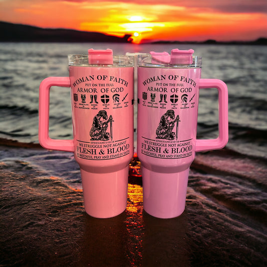 40oz Stanley Style Thirst Quencher Tumblers- Women of Faith Holographic Sparkle