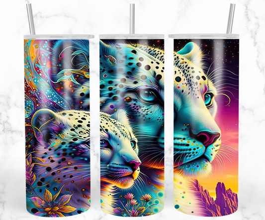 Neon Snow Leopard 20oz Tumbler or Water Bottle