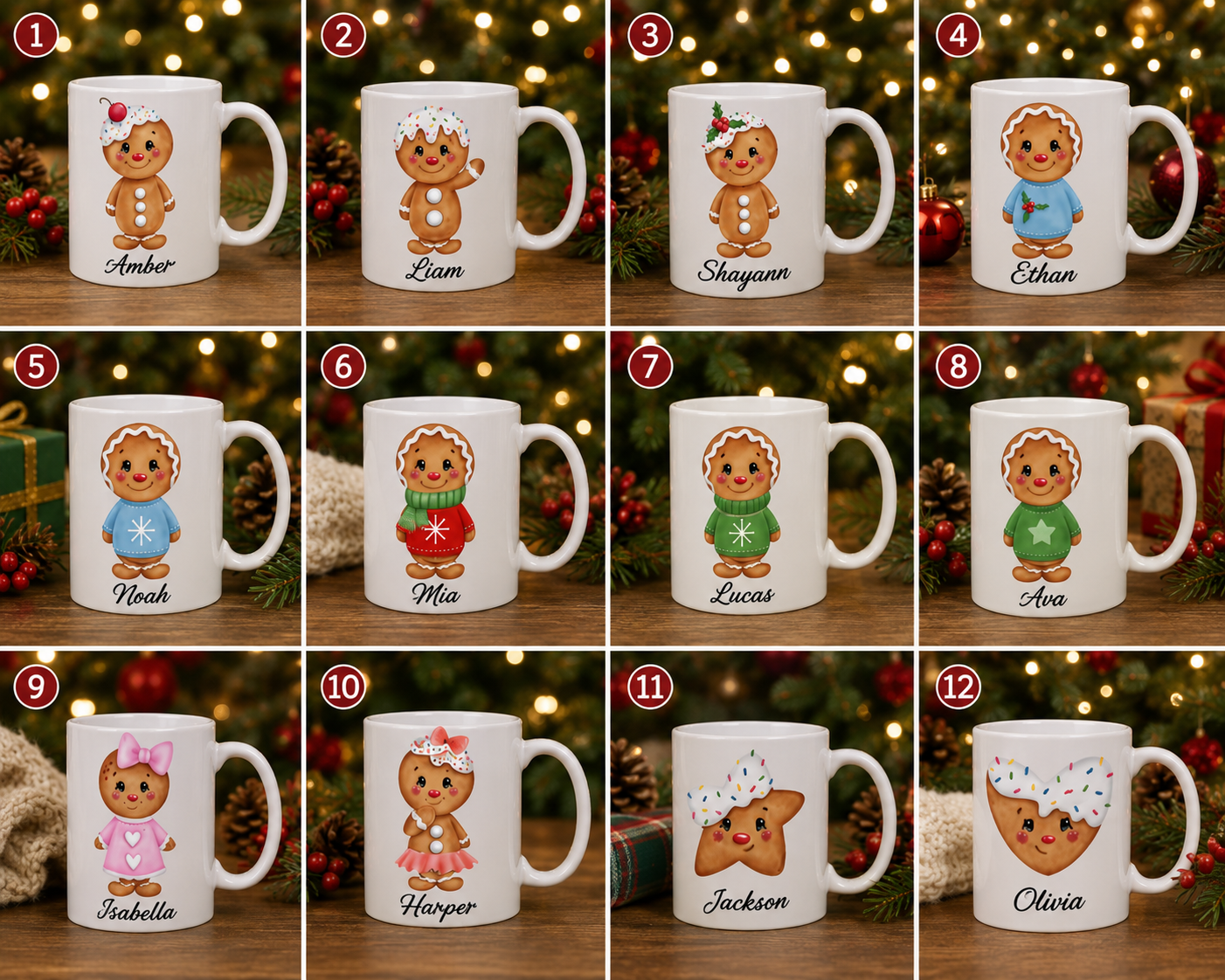 Personalized Gingerbread Family Mug | Custom Christmas Coffee Mug | Choose Your Gingerbread Characters | 12oz Ceramic Mug | Family Holiday Gift