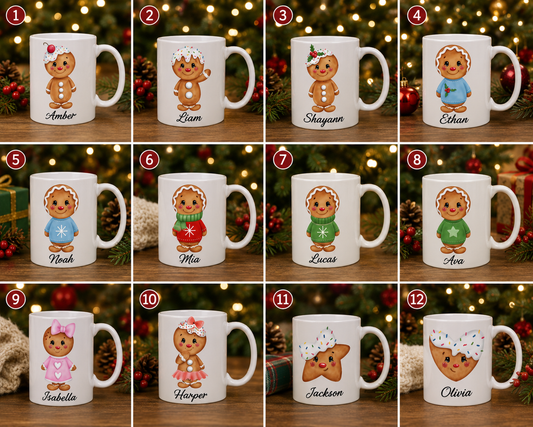 Personalized Gingerbread Family Mug | Custom Christmas Coffee Mug | Choose Your Gingerbread Characters | 12oz Ceramic Mug | Family Holiday Gift