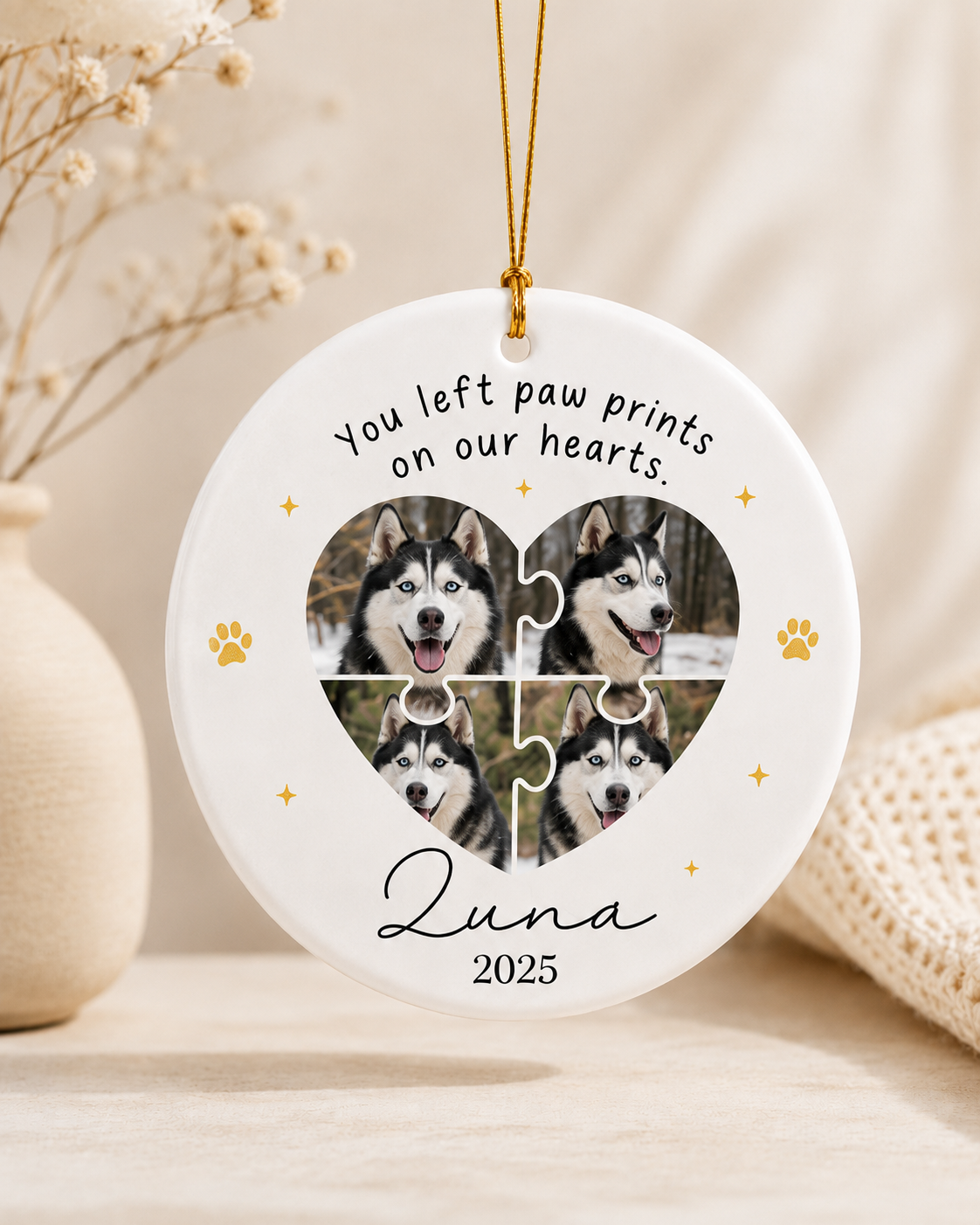Personalized Pet Memorial Ornament with 4 Photos – Custom Dog or Cat Remembrance Keepsake
