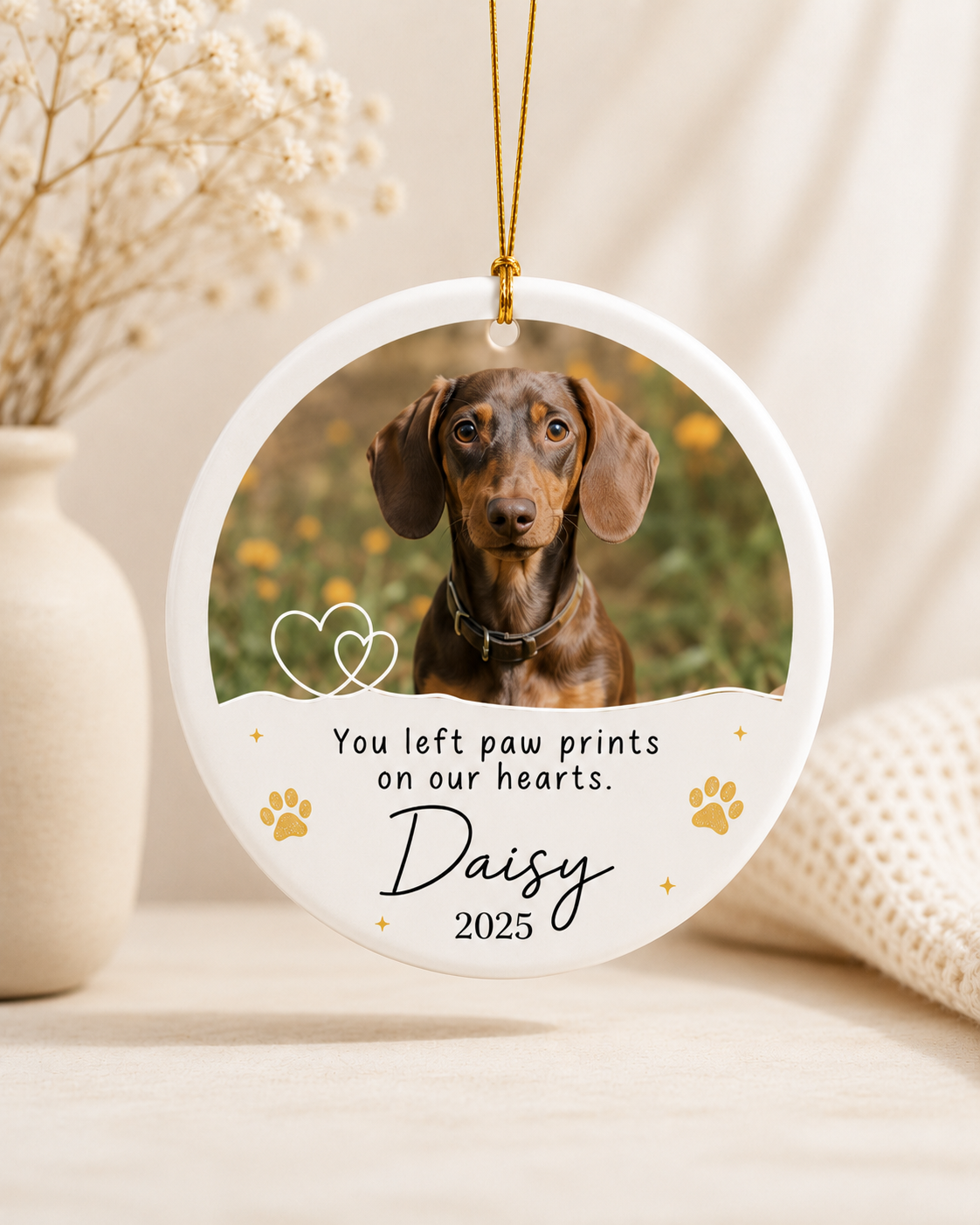 Personalized Pet Memorial Ornament With Photo – Forever Loved Paw Prints Keepsake
