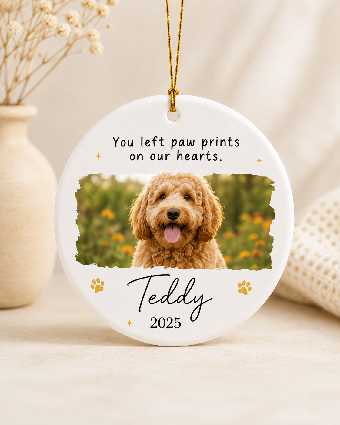 Personalized Pet Memorial Ornament with Photo – Custom Dog or Cat Loss Keepsake