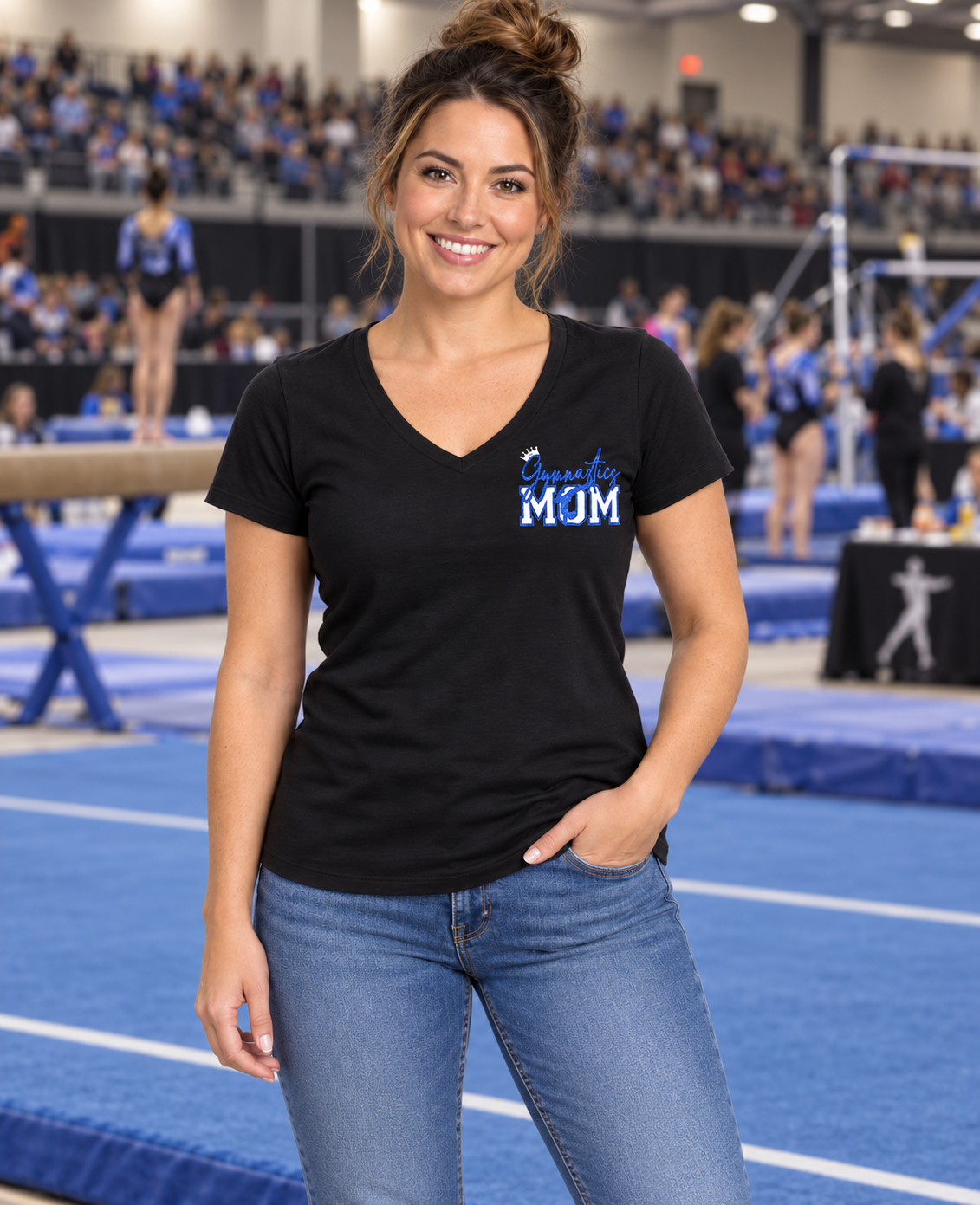 SEGA Gymnastics Mom Black V-Neck T-Shirt