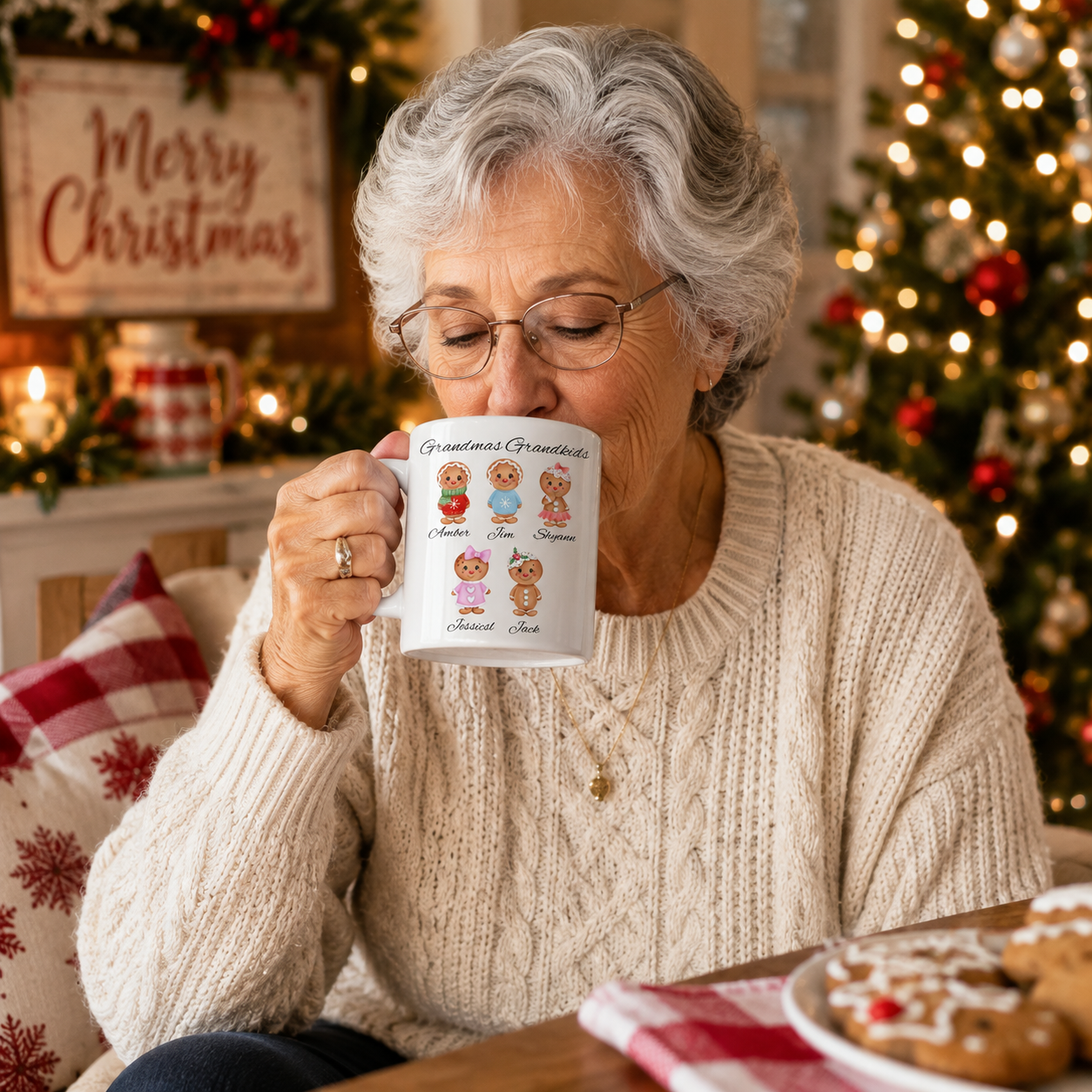 Personalized Grandma Gingerbread Mug | Custom Grandkids Christmas Coffee Mug | Nana, Mimi, Gigi, Grammy Gift | 12oz or 15oz Ceramic Mug