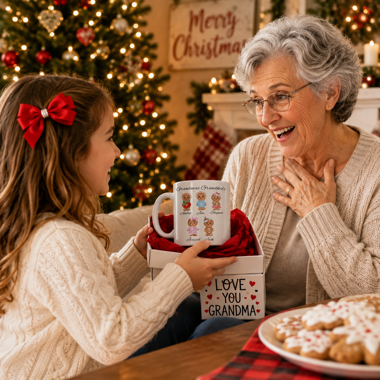 Personalized Grandma Gingerbread Mug | Custom Grandkids Christmas Coffee Mug | Nana, Mimi, Gigi, Grammy Gift | 12oz or 15oz Ceramic Mug