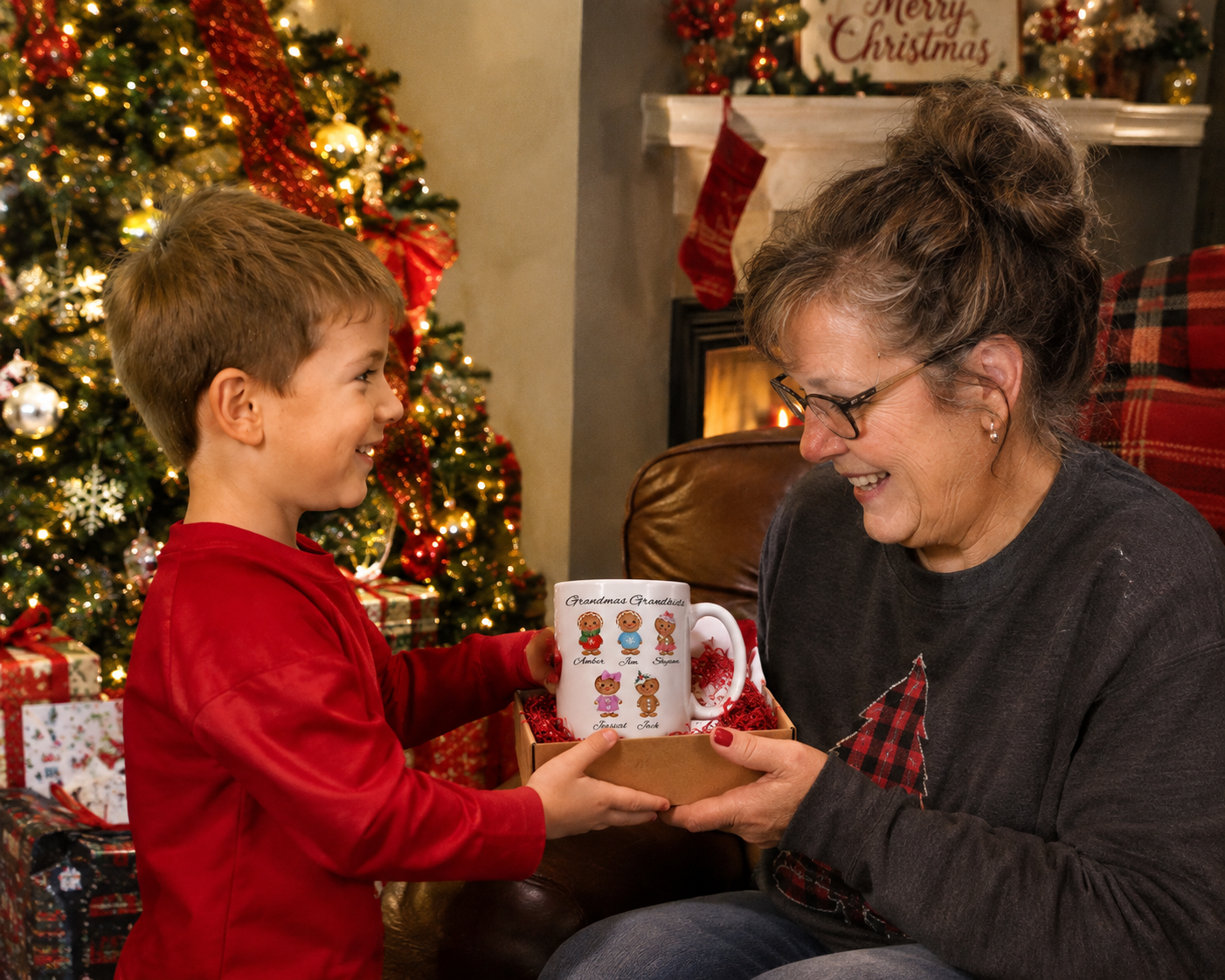 Personalized Grandma Gingerbread Mug | Custom Grandkids Christmas Coffee Mug | Nana, Mimi, Gigi, Grammy Gift | 12oz or 15oz Ceramic Mug