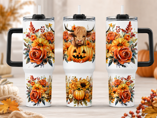 Halloween Pumpkin Cow, Stainless Steel 40oz Large Thirst Quencher Travel Cup Tumblers