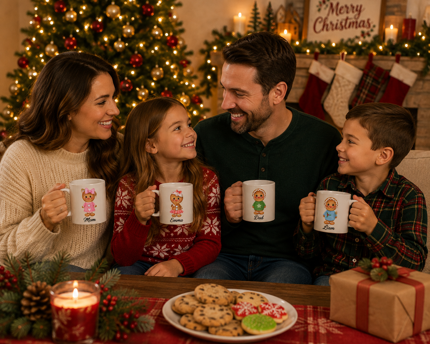 Personalized Gingerbread Family Mug | Custom Christmas Coffee Mug | Choose Your Gingerbread Characters | 12oz Ceramic Mug | Family Holiday Gift