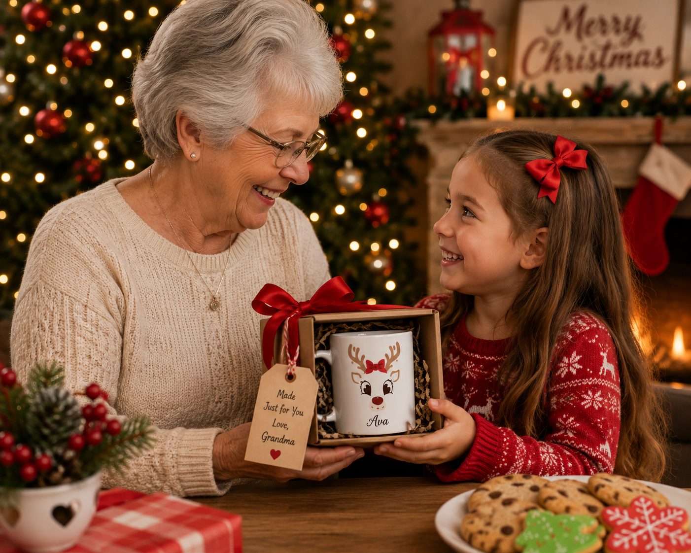 Personalized Reindeer Christmas Mug | Custom Name Holiday Coffee Cup | Matching Family Cocoa Mug | Christmas Eve Box Gift | 11oz Ceramic Mug