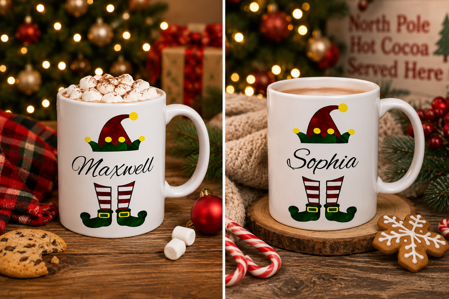 Personalized Christmas Elf Hot Chocolate Mug | Custom Kids Christmas Cocoa Mug | Christmas Eve Box Gift | 11oz Ceramic Mug