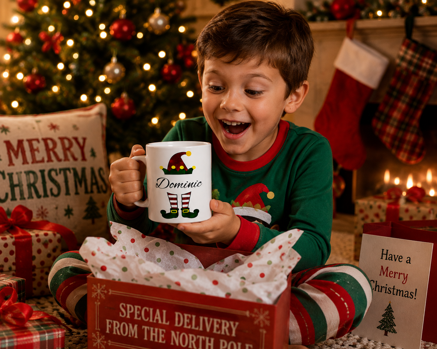 Personalized Christmas Elf Hot Chocolate Mug | Custom Kids Christmas Cocoa Mug | Christmas Eve Box Gift | 11oz Ceramic Mug