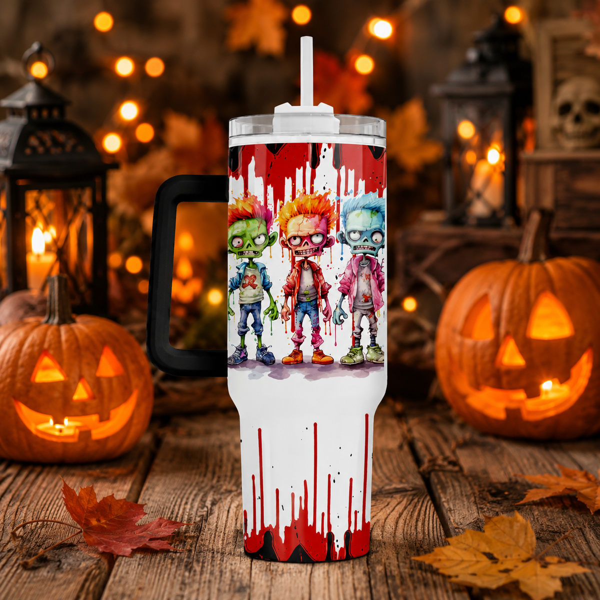 Funny Zombie Halloween 40oz Tumbler with Handle – “If Zombies Chase Us, I’m Tripping You” Spooky Cup