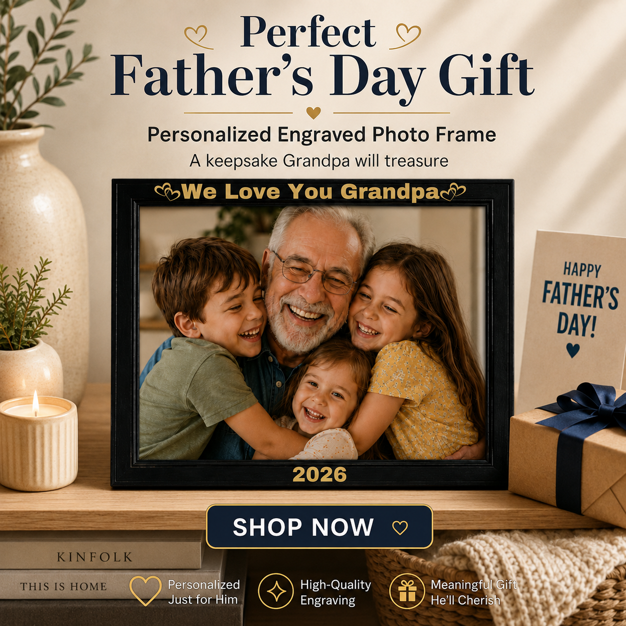 Personalized Engraved Father’s Day Photo Frame – Custom Keepsake Gift for Dad