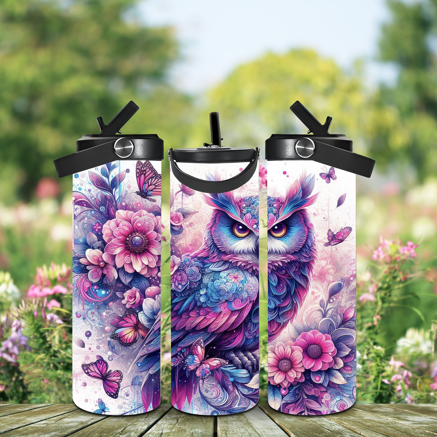 Colorful Owl  20oz Leak-Proof Stainless Steel Water Bottle Bright, Colorful Design