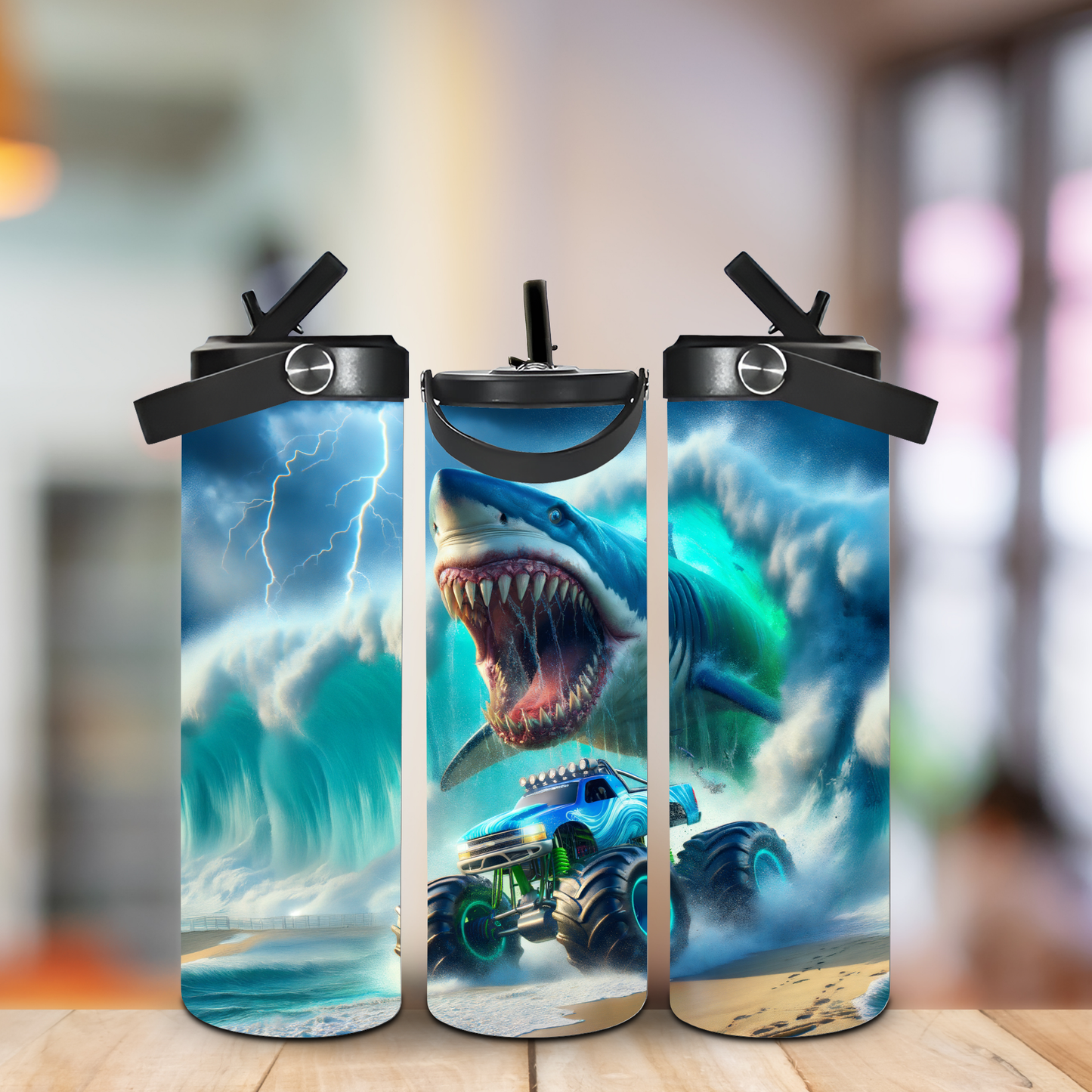 Shark & Truck Design  Fun & Functional 20oz Leak-Proof Stainless Steel Water Bottle