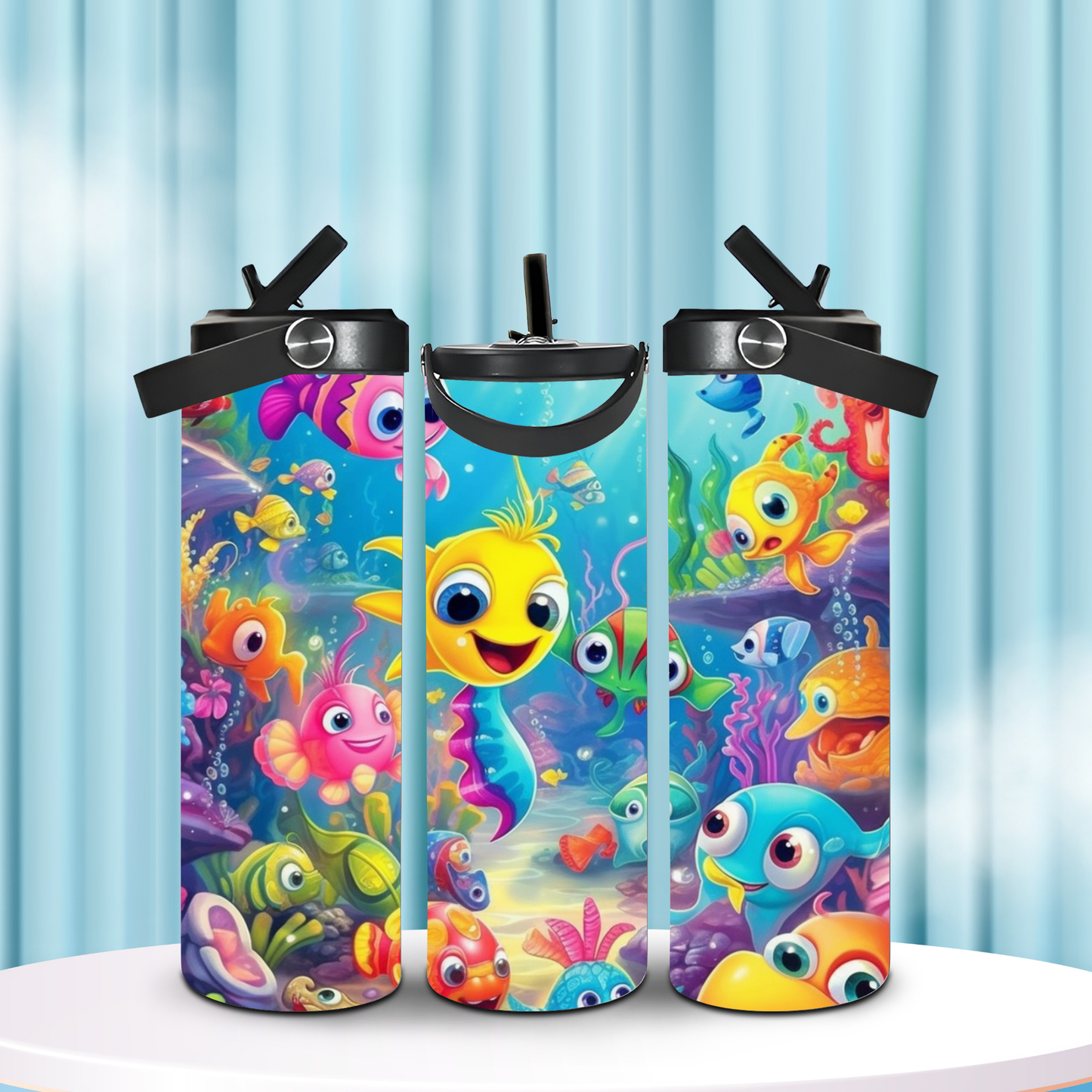 Colorful Sea Fish Design  Fun & Functional 20oz Leak-Proof Stainless Steel Water Bottle
