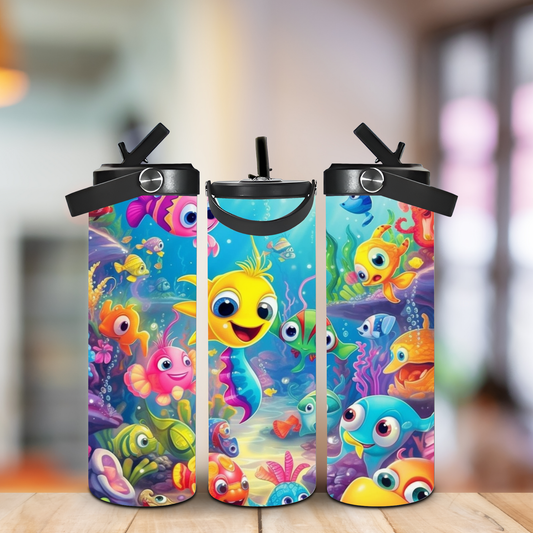 Colorful Sea Fish Design  Fun & Functional 20oz Leak-Proof Stainless Steel Water Bottle