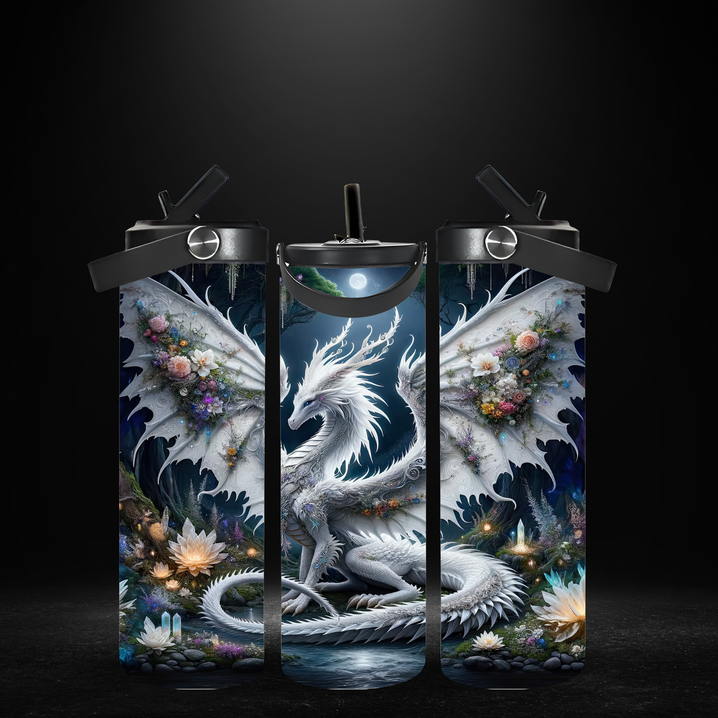Dragon Flowers 20oz Leak-Proof Stainless Steel Water Bottle