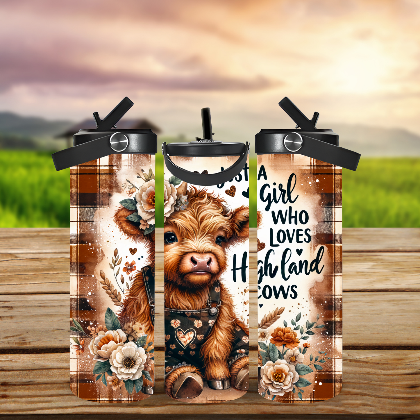 20oz Leak-Proof Stainless Steel Water Bottle – Cute Cow in Overalls Design