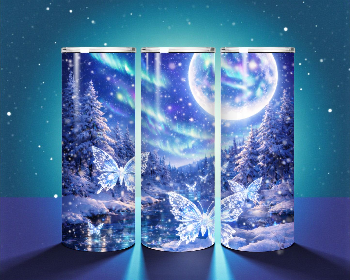 20oz Magical Aurora Butterfly Tumbler | Northern Lights Stainless Steel Cup | Handmade by Wynn’s Witty Works