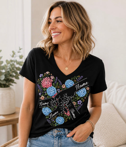 Personalized Mom Shirt with Kids Names – Custom Mother’s Day Gift –Colorful Floral Hand Design – Crew Neck or Soft V-Neck (Copy)