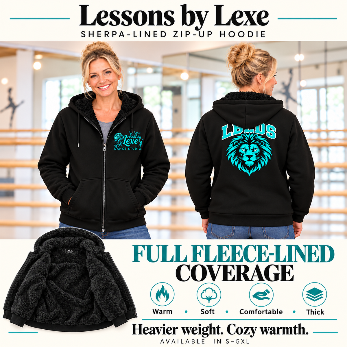 Heavier-Weight Sherpa-Lined Zip-Up Hoodie | S–5XL Lessons by Lexe
