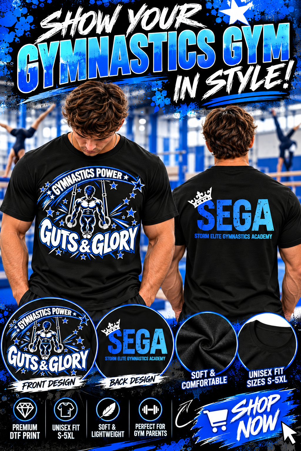 SEGA Gymnastics Power – Guts & Glory T-Shirt | Storm Elite Gymnastics Academy