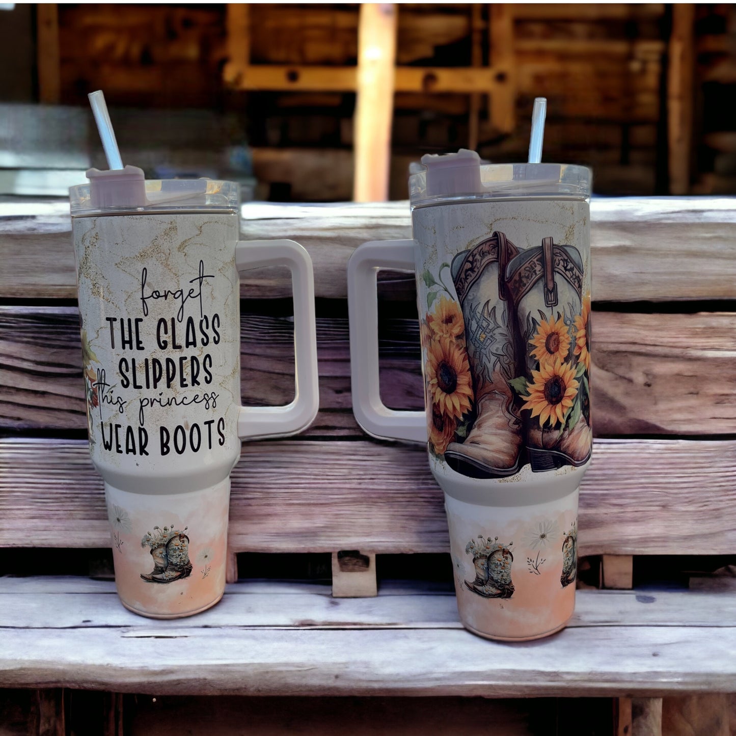 40oz Stanley Style Thirst Quencher Tumblers - Glass Slippers Boots