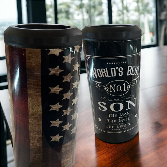 4 in 1 Bottle and Can Holder and Tumbler 16oz- world greatest son ￼