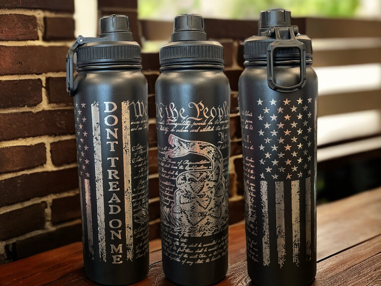 34oz Lazer Engraved Sports Water Bottles - Don't Tread On Me