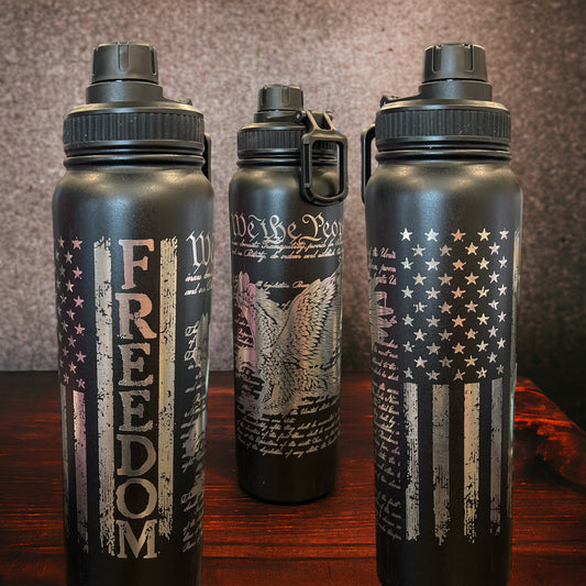 34oz Lazer Engraved Sports Water Bottles - Freedom We the People